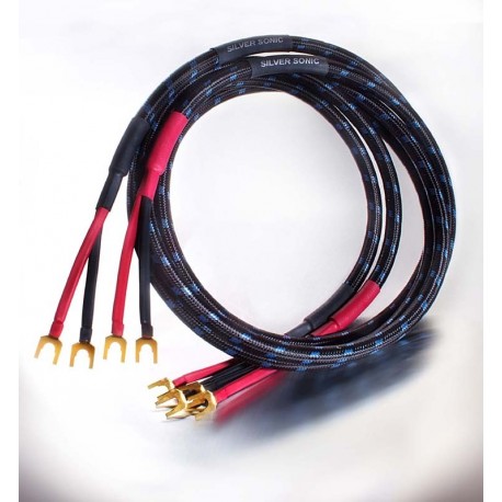 Silver Sonic Q10 Audio Speaker externally biwired stereo cable, terminated with Locking Bananas, 2m