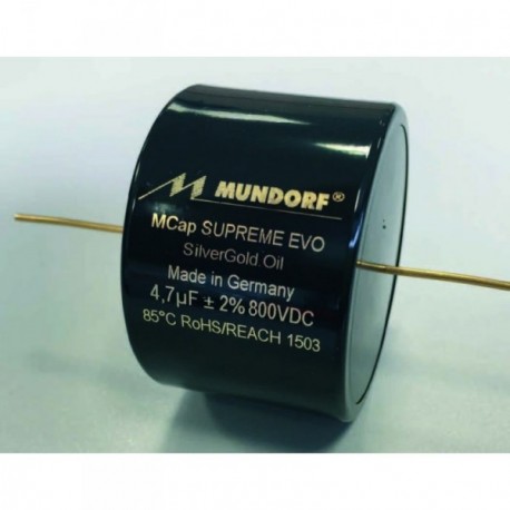Capacitor Mundorf MCap Supreme EVO Silver/Gold/Oil 3,9 uF 800 VDC, SESGO-3,9T2.800